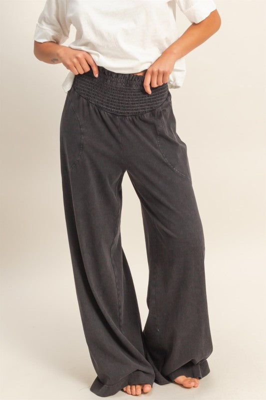 Wide Leg Smocked Pants