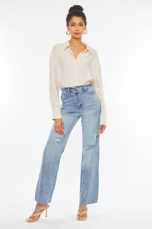 High Rise 90's Criss Cross Straight Jeans