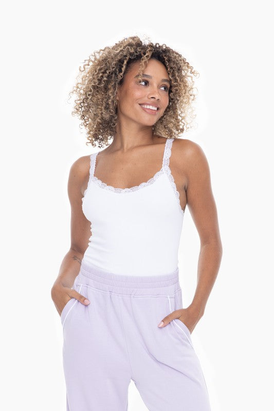 Ribbed Lace Trim Tank