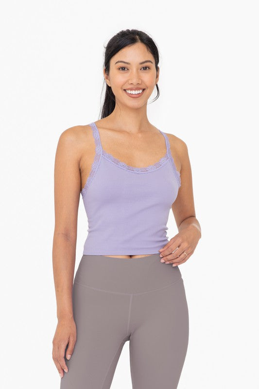 Ribbed Lace Trim Tank