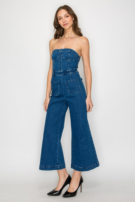 Midi Tube Denim Jumpsuit