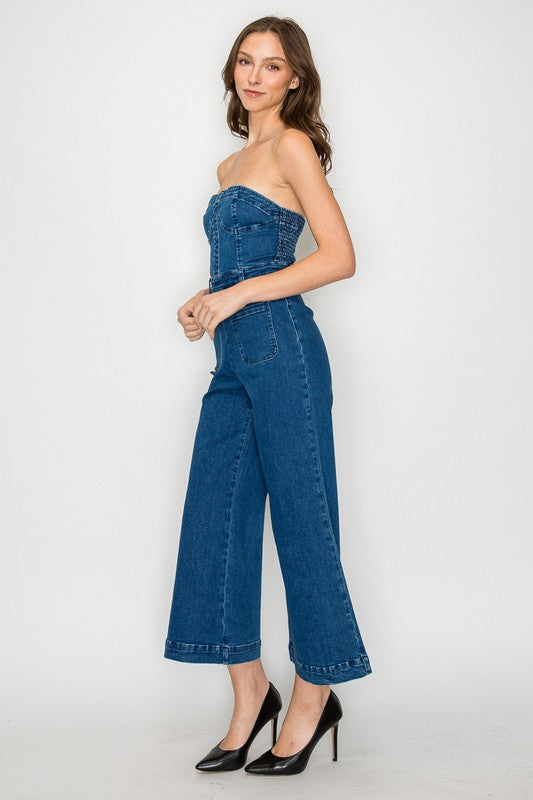 Midi Tube Denim Jumpsuit