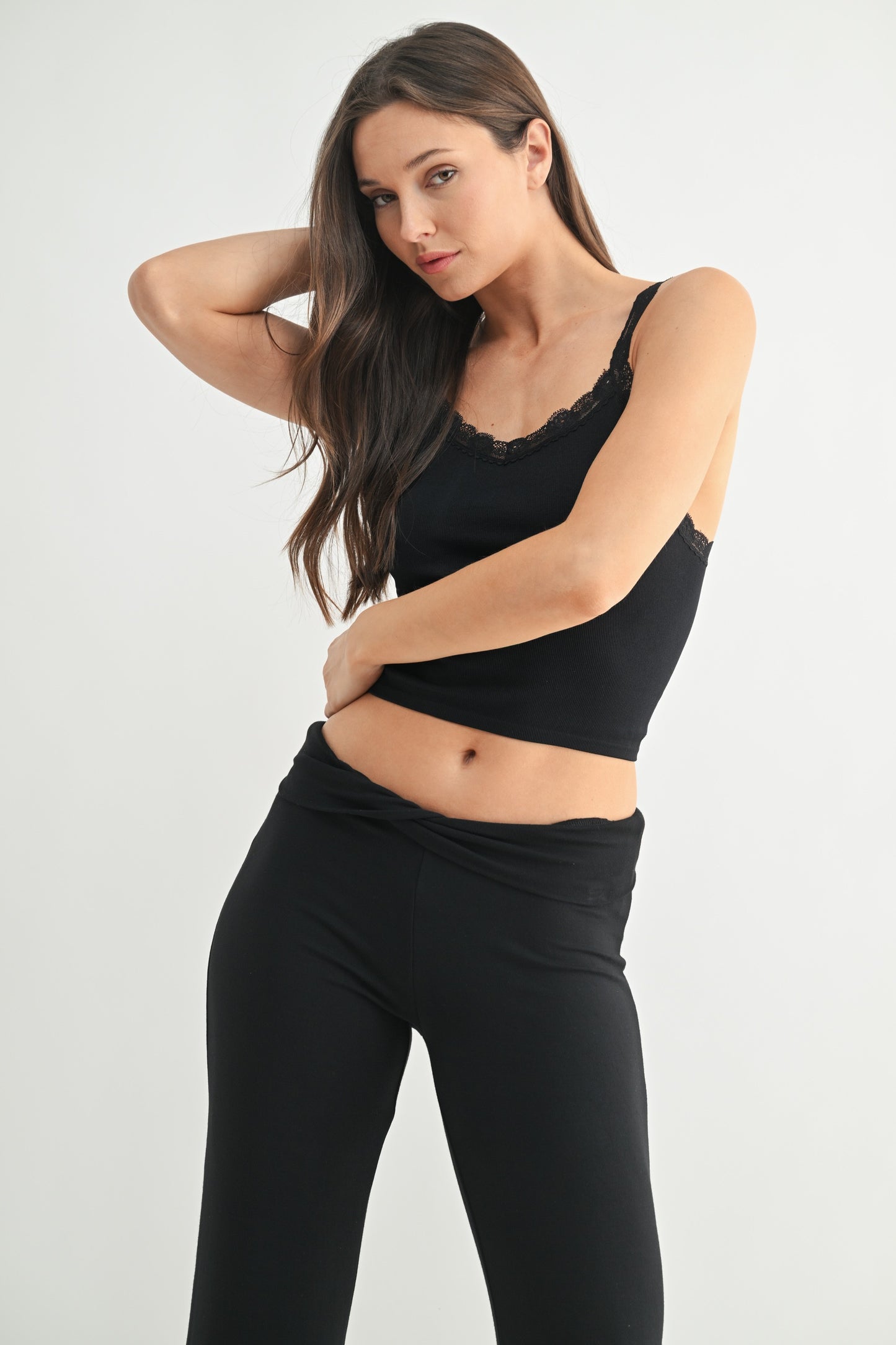 Ribbed Lace Trim Tank