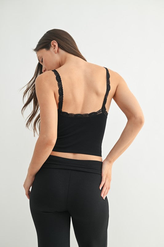 Ribbed Lace Trim Tank