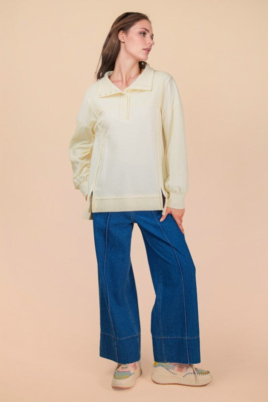 Half Button Oversized Top