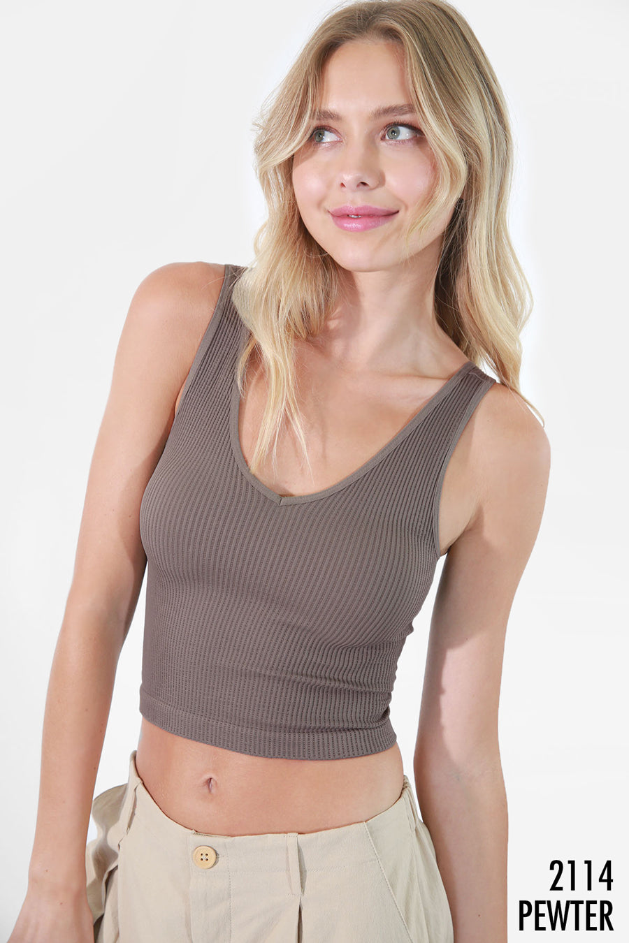 V Neck Ribbed Crop Top