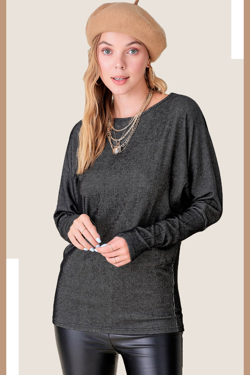 Loose-Fit Sweater with Bat Wing Sleeve