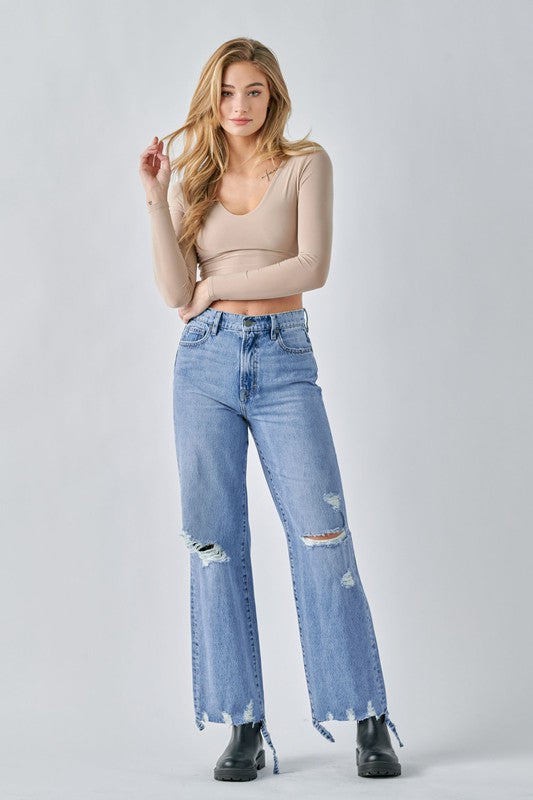 Light Wash Distressed Dad Jean