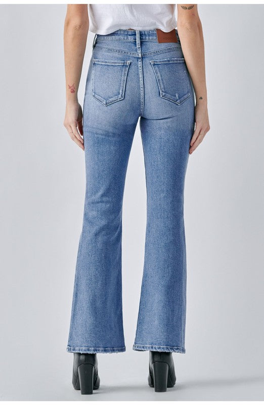 Light Wash Distressed 31in Inseam Stretch Flare
