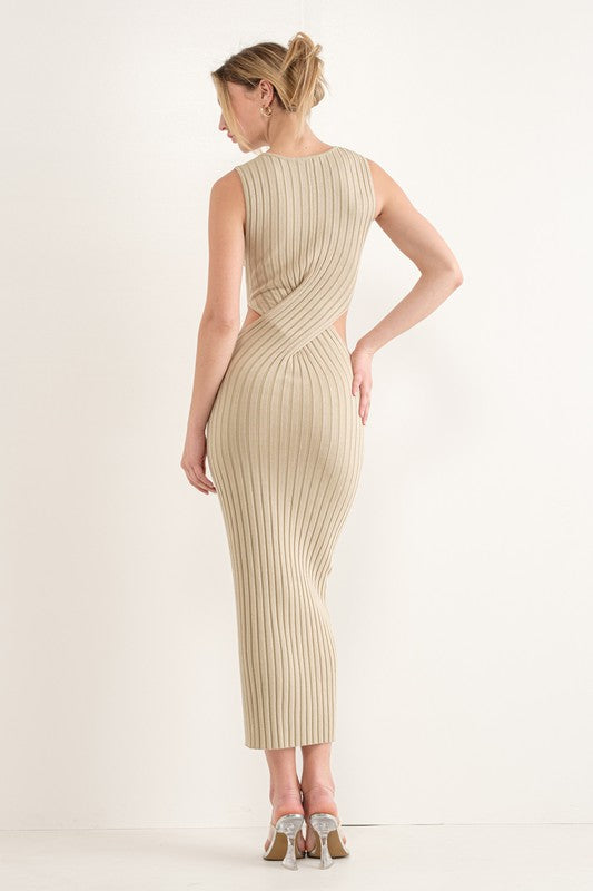 WAIST CUT OUT RIBBED KNIT DRESS