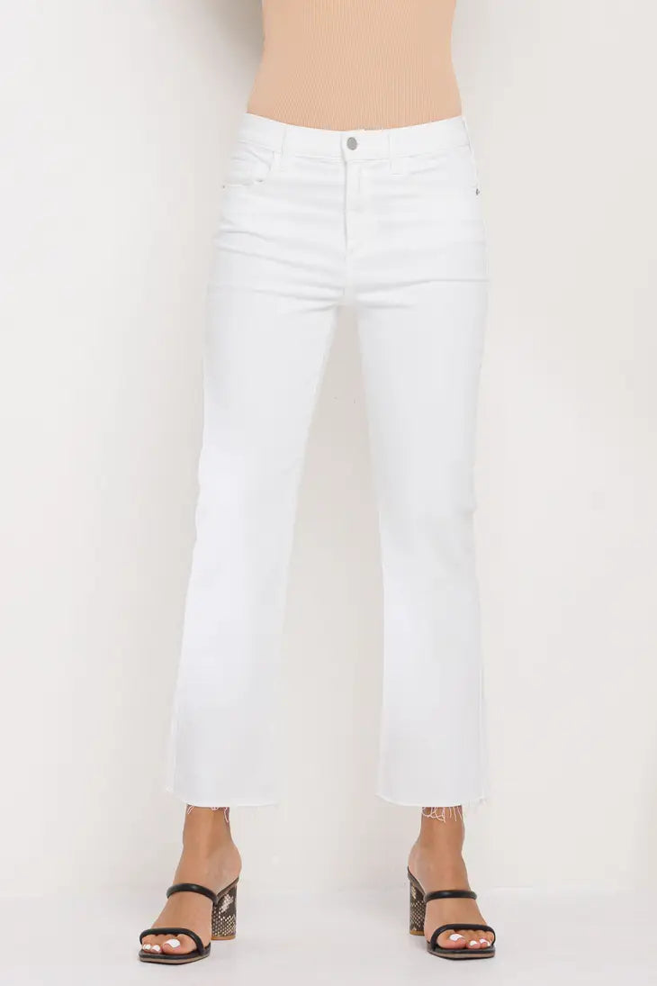 High Rise Cropped Solid Slim Straight Leg Jeans