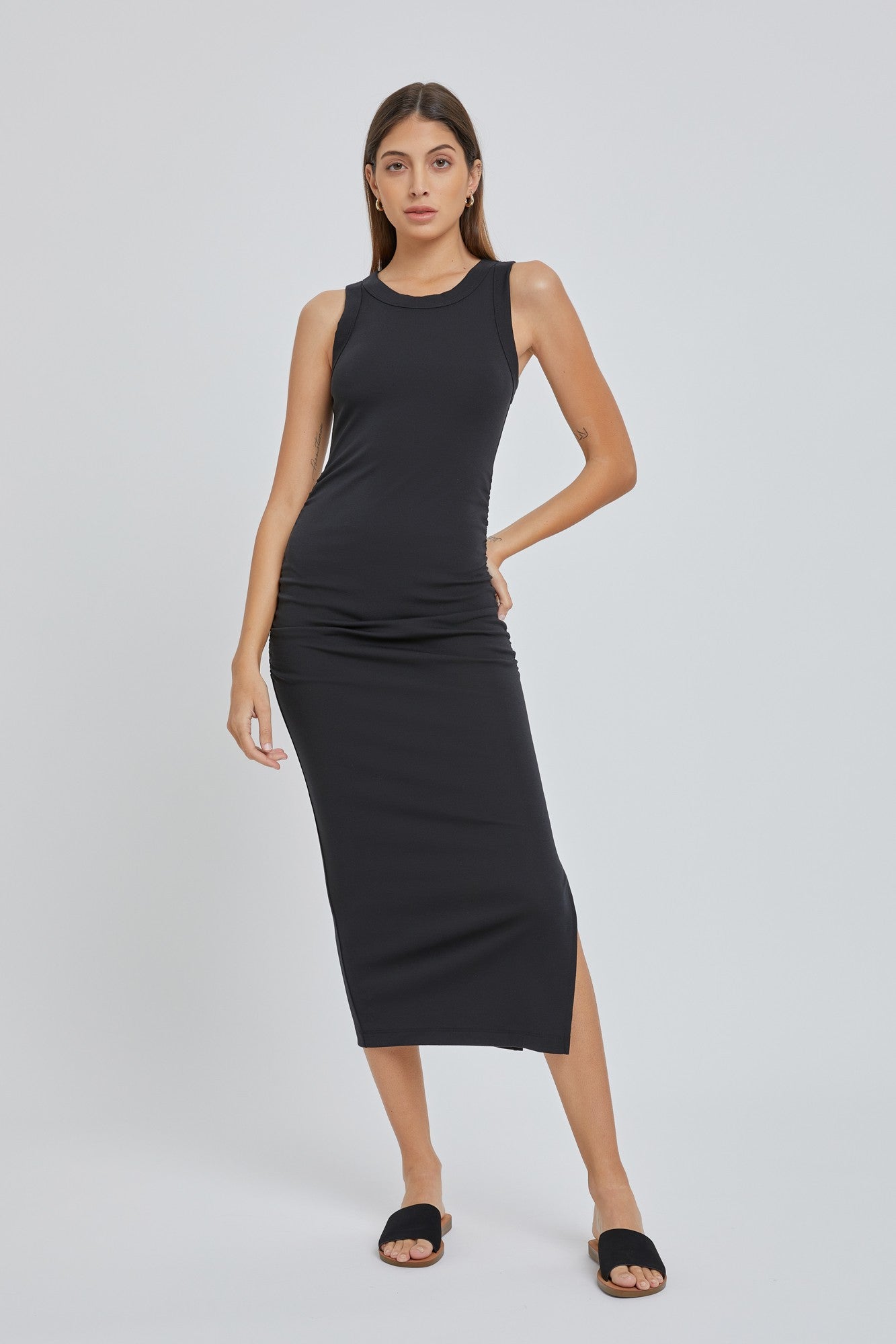 BASIC RUCHED MIDI DRESS