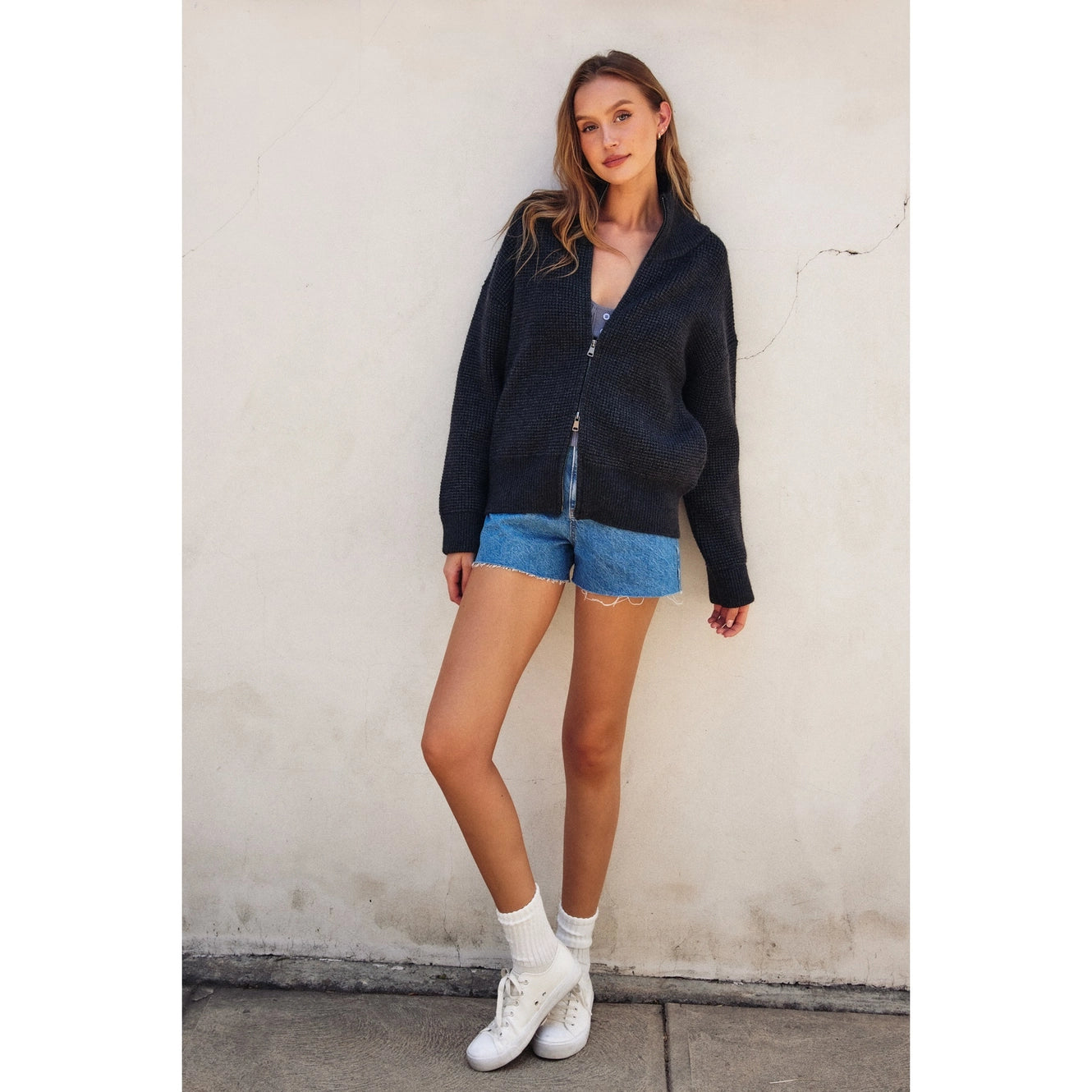 Double-Zip Waffle Knit