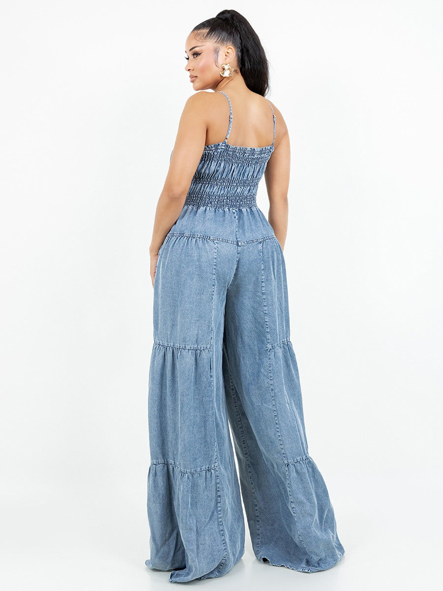 Button-Down Denim Jumpsuit