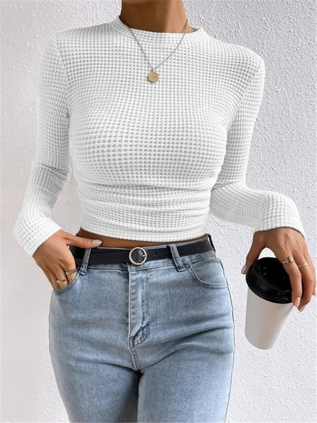 Waffle Knit Fitted Long Sleeve