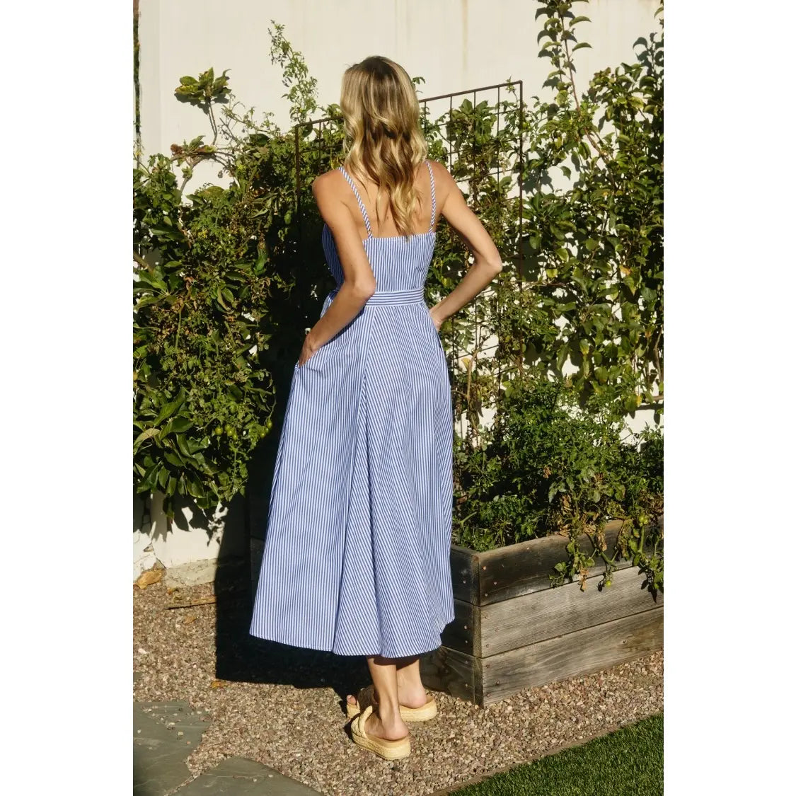 Striped Plunging Fit and Flare Dress