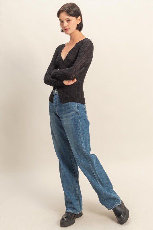 Ribbed Button Cardigan