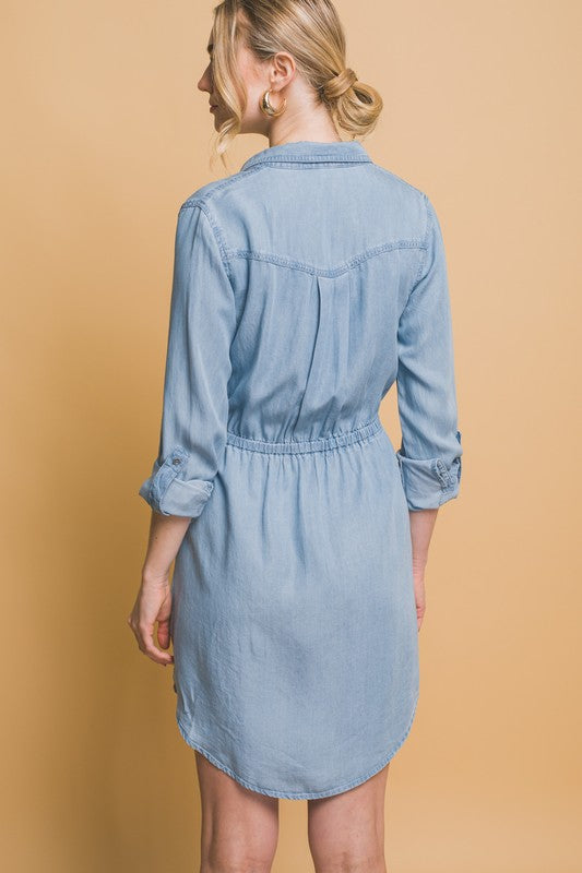 Roll-Up Tencel Mini Shirt Dress