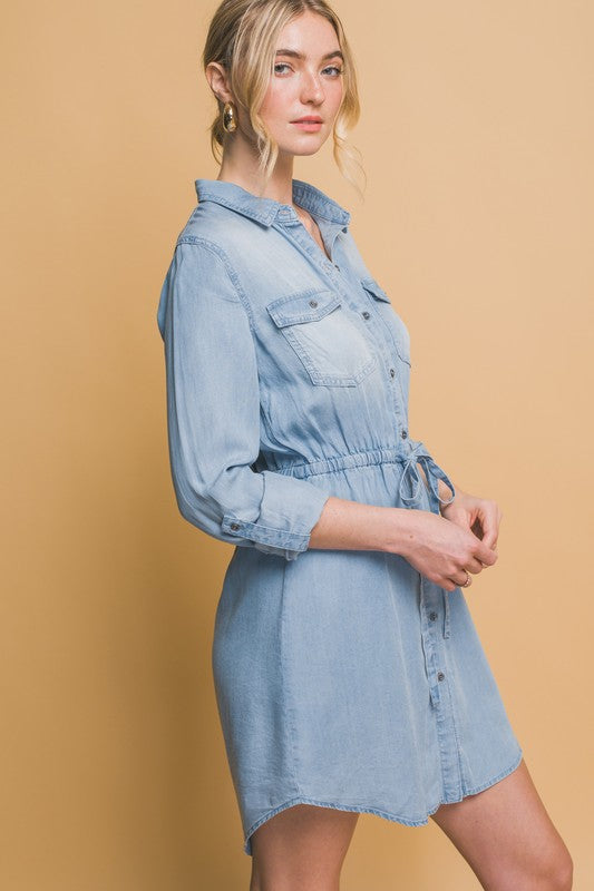 Roll-Up Tencel Mini Shirt Dress