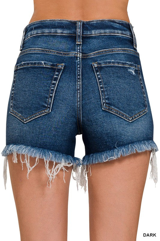 Distressed Frayed Denim Shorts