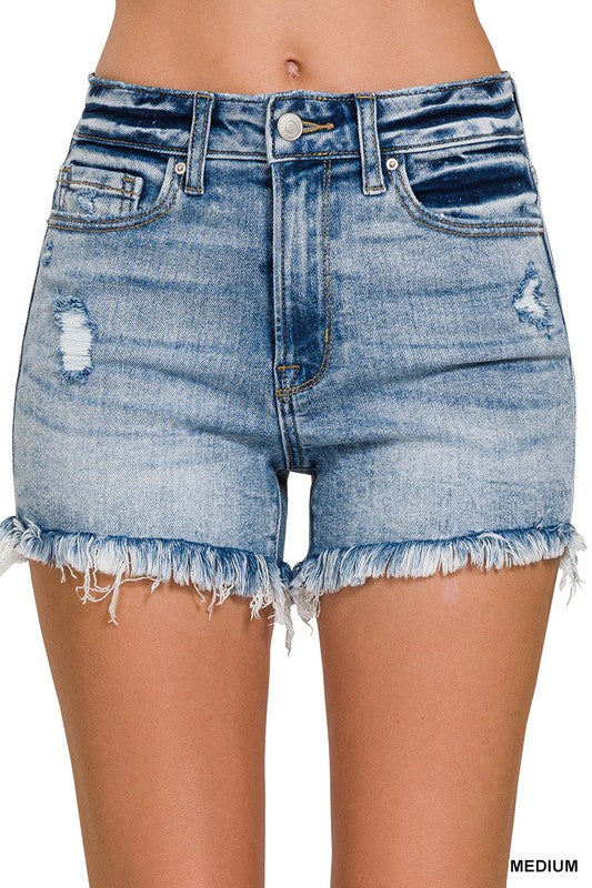 Distressed Frayed Denim Shorts