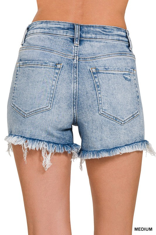 Distressed Frayed Denim Shorts