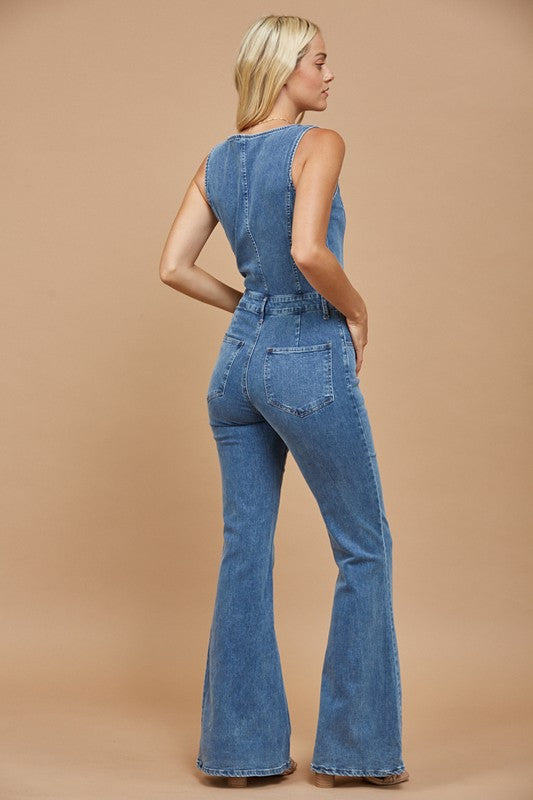 Cut Out Bootcut Denim Jumpsuit
