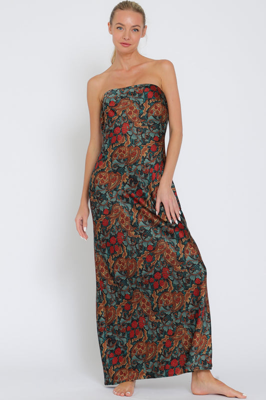 TUBE TIE BACK CHEST COWL WAISTED MAXI DRESS