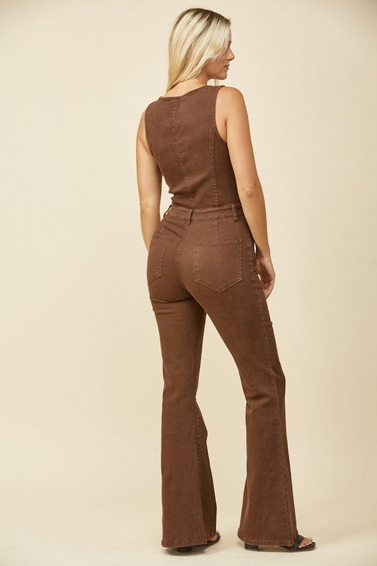 Cut Out Bootcut Denim Jumpsuit