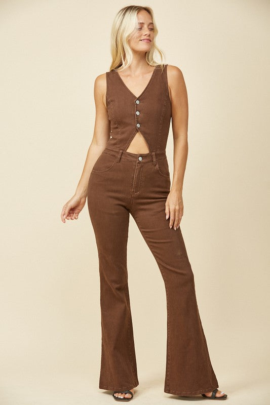 Cut Out Bootcut Denim Jumpsuit