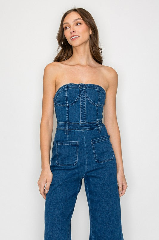 Midi Tube Denim Jumpsuit