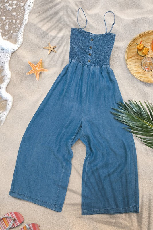 Smocked Wide Leg Jumpsuit