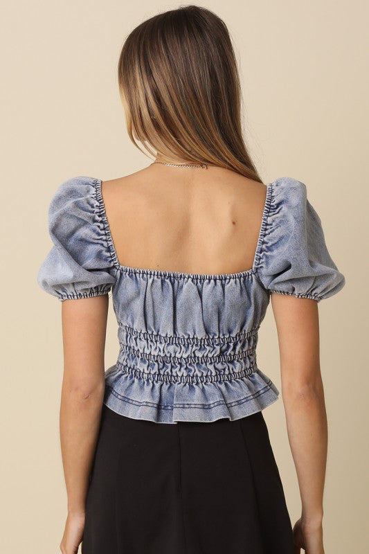 Avah Denim Ruffled Top