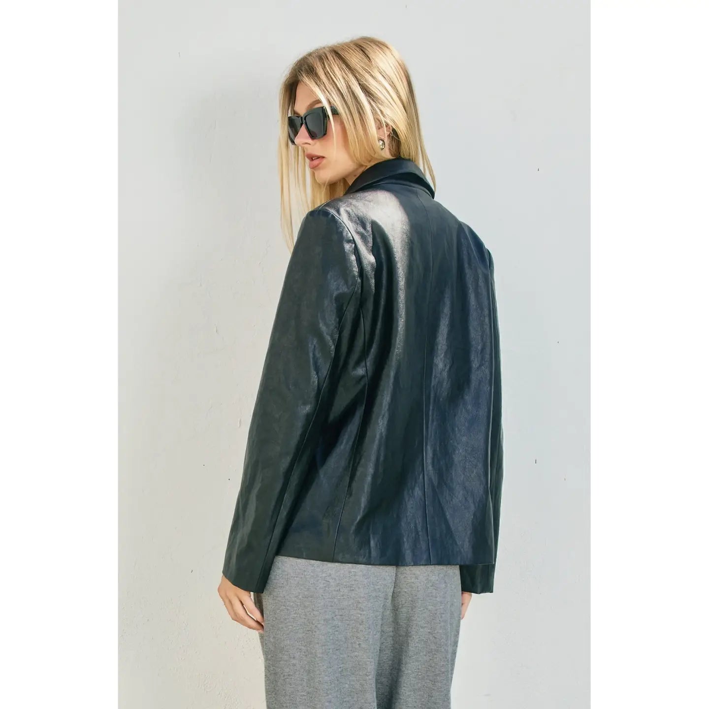 Faux Leather Collared Jacket