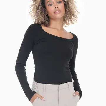 Slim Fit Scoop Neck Long Sleeve Top