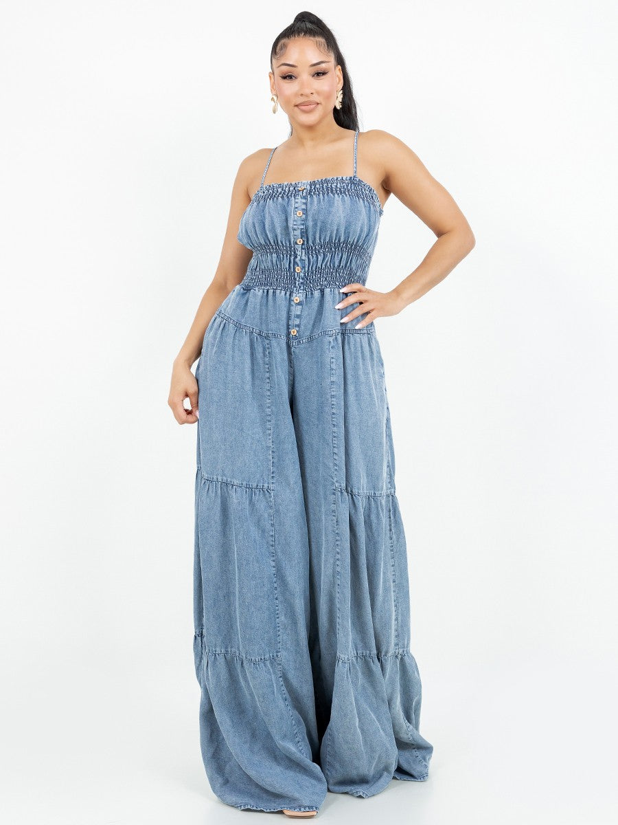 Button-Down Denim Jumpsuit