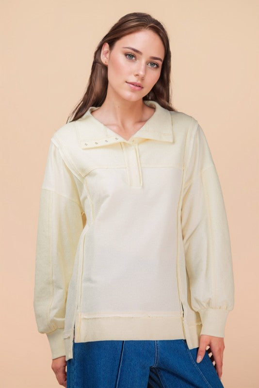 Half Button Oversized Top