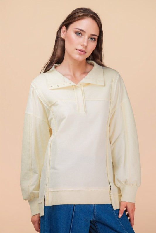 Half Button Oversized Top