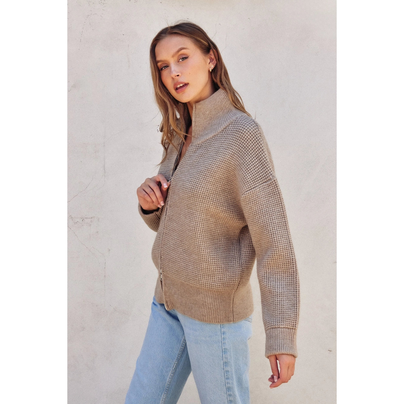 Double-Zip Waffle Knit