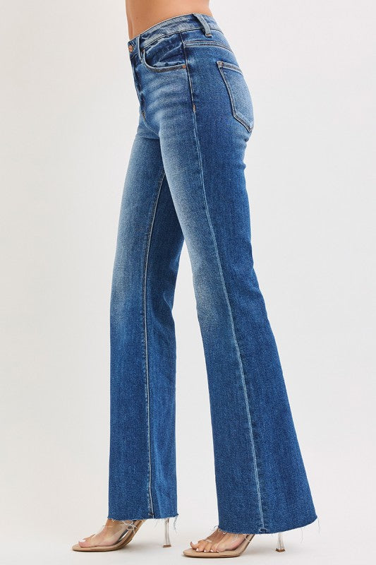 Raw Hem High Rise Flare Jeans