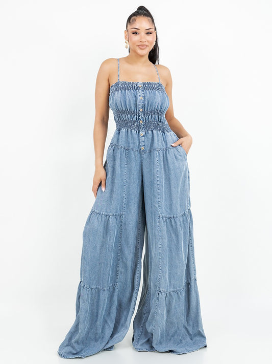 Button-Down Denim Jumpsuit