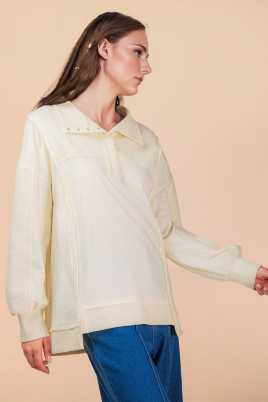 Half Button Oversized Top