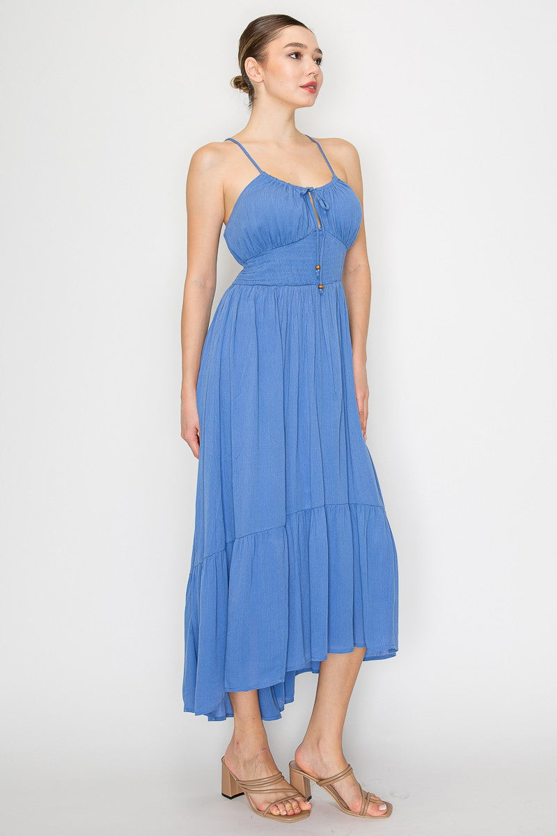 Front Tie Smocked Maxi Dress