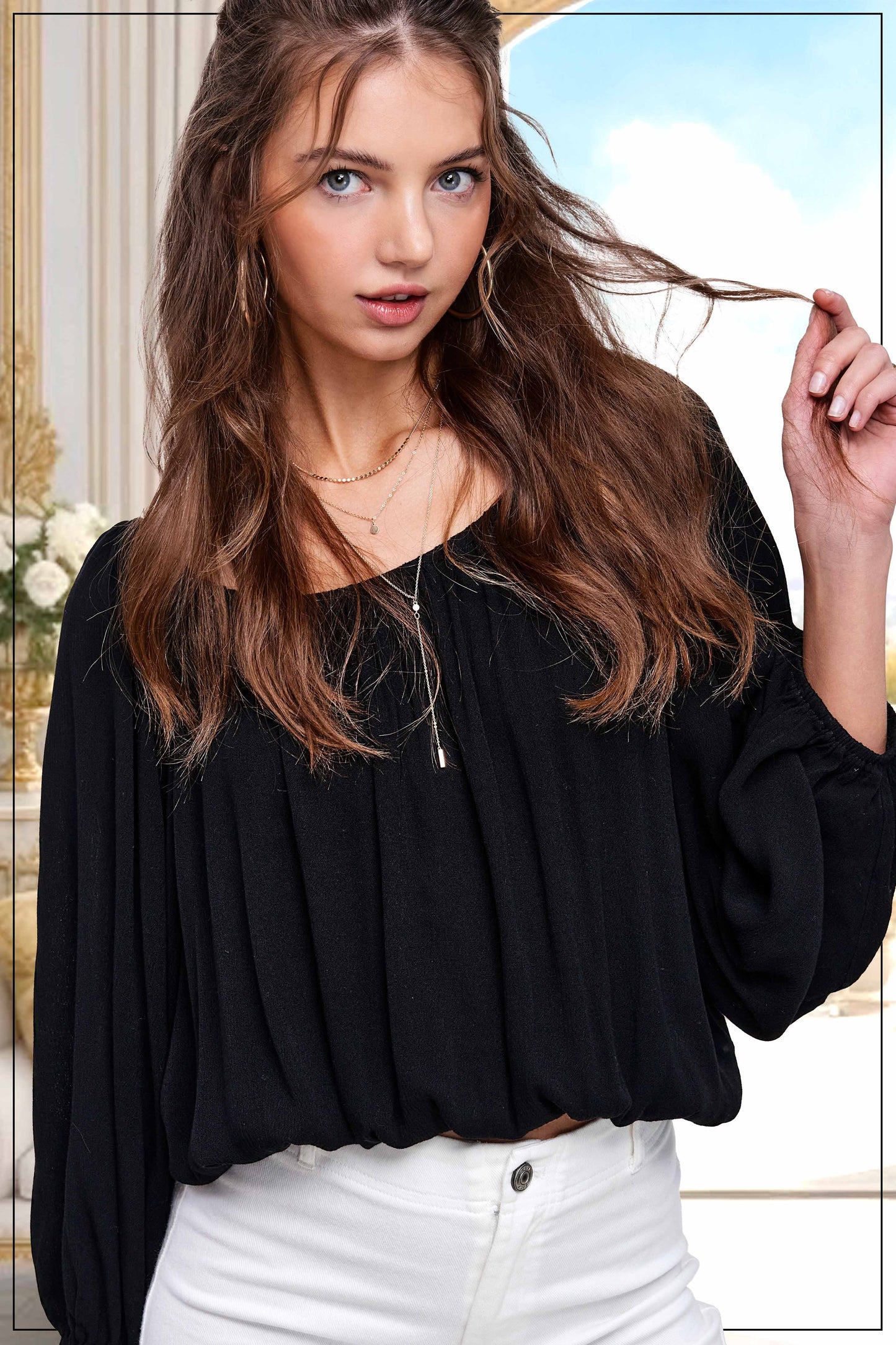 Off The Shoulder Balloon Sleeve Top