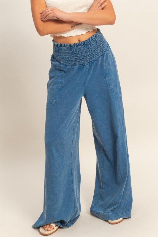 Wide Leg Smocked Pants