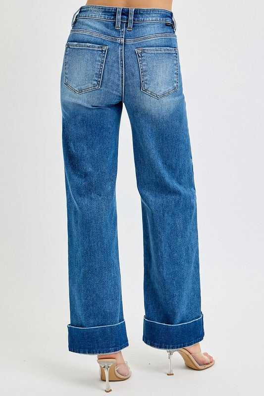 High Rise Ankle Wide Cuff Jeans