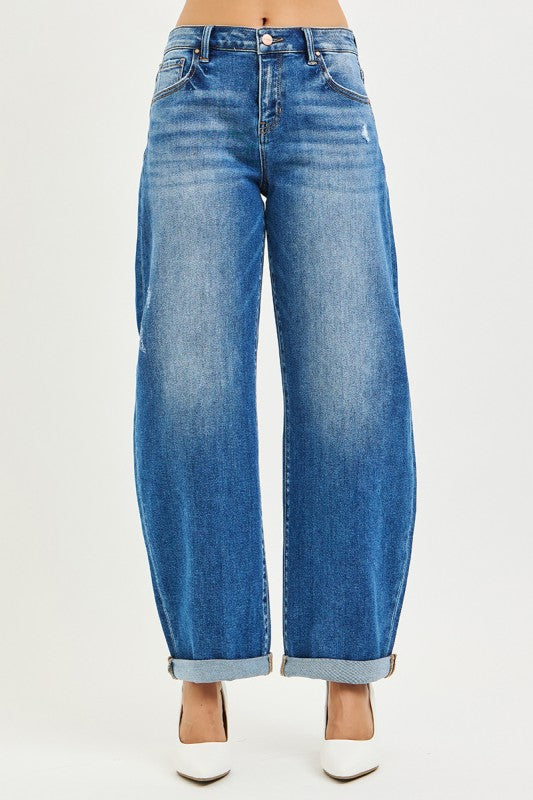 Mid Rise Barrel Jeans