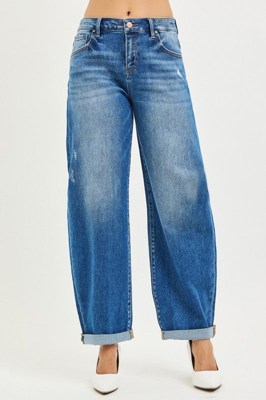 Mid Rise Barrel Jeans