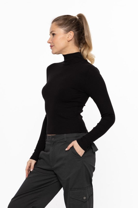 Micro Ribbed Long Sleeve Turtleneck