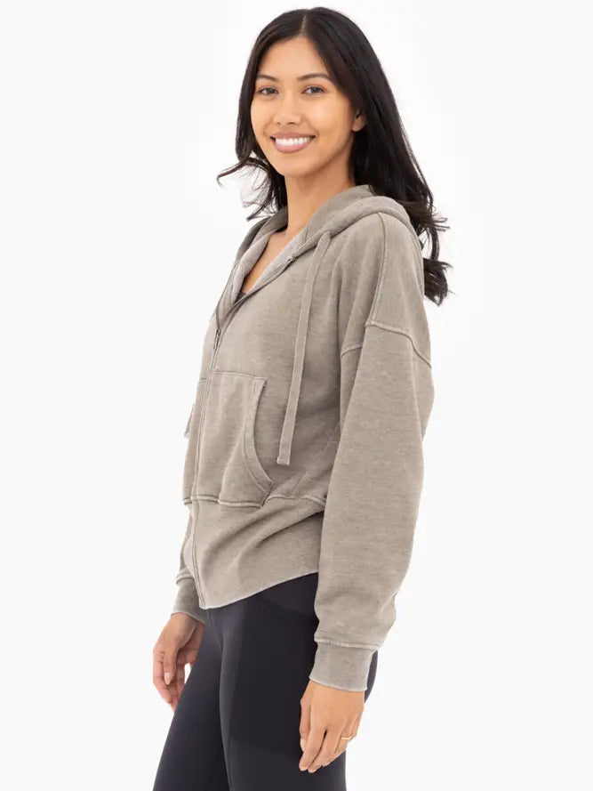 Fleece Hoodie Jacket with Tapered Sleeves